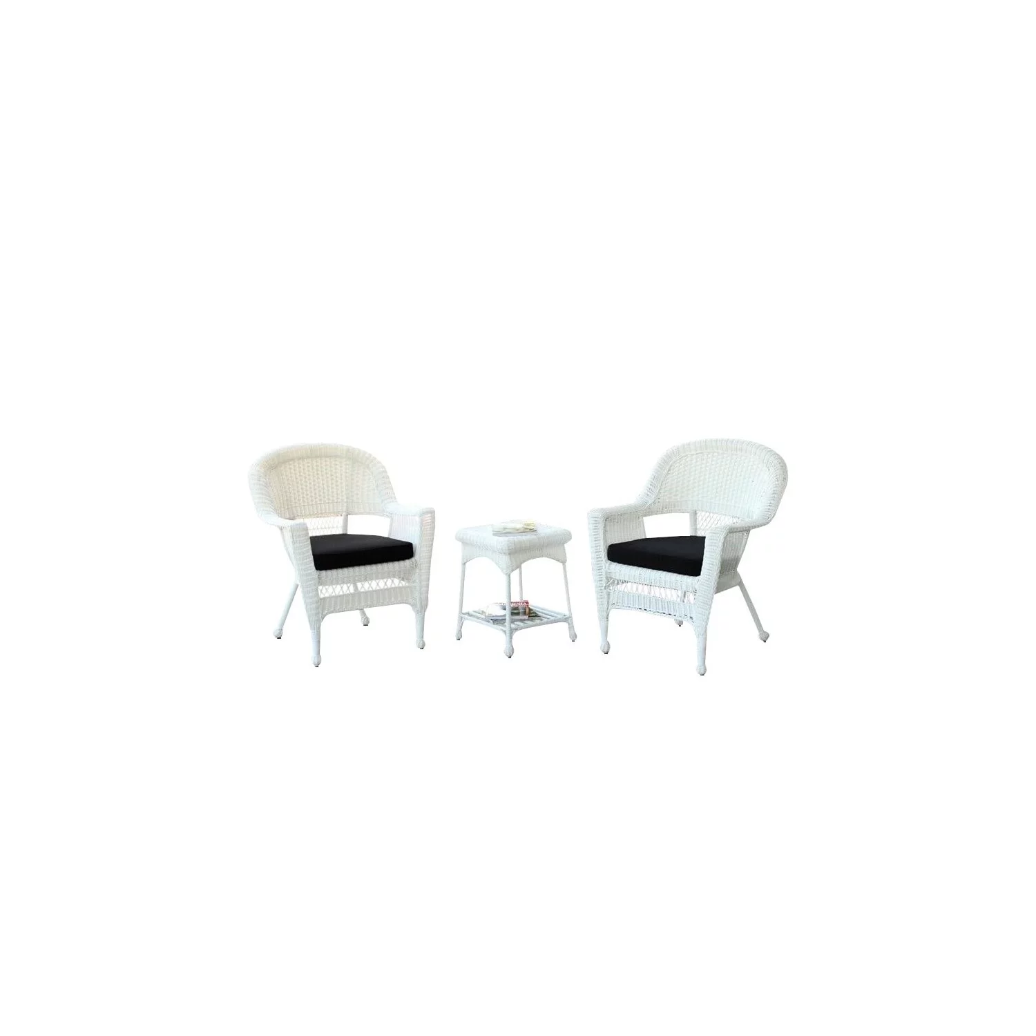 Jeco 3 Piece Wicker Conversation Set in White with Black Cushions