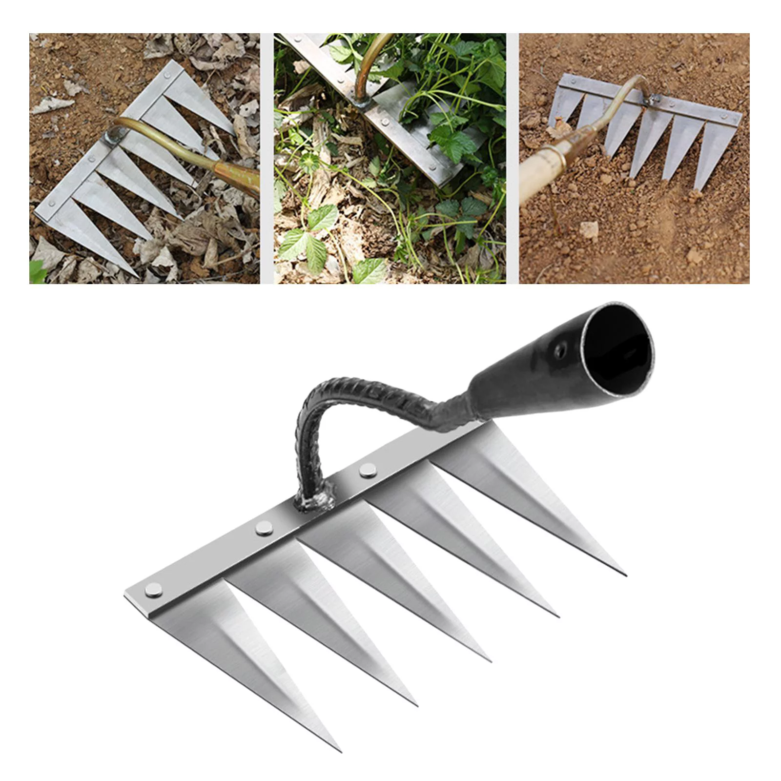 2Pcs Heavy Duty ing Hoe Rake Harrow Garden Lawn Leveling Loosen Planting Hand Tool Agricultural Vegetable , 5 Brass 5