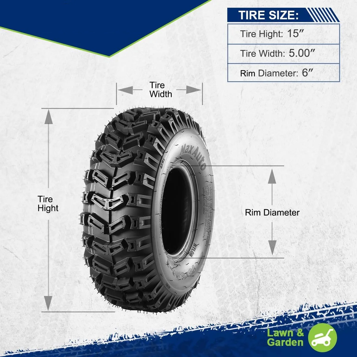 ATV Tires 15x5.00-6 15x5x6 Snow Hog Lawn and Garden Tires Snow Blower Thrower Tire 2PR, Set of 2