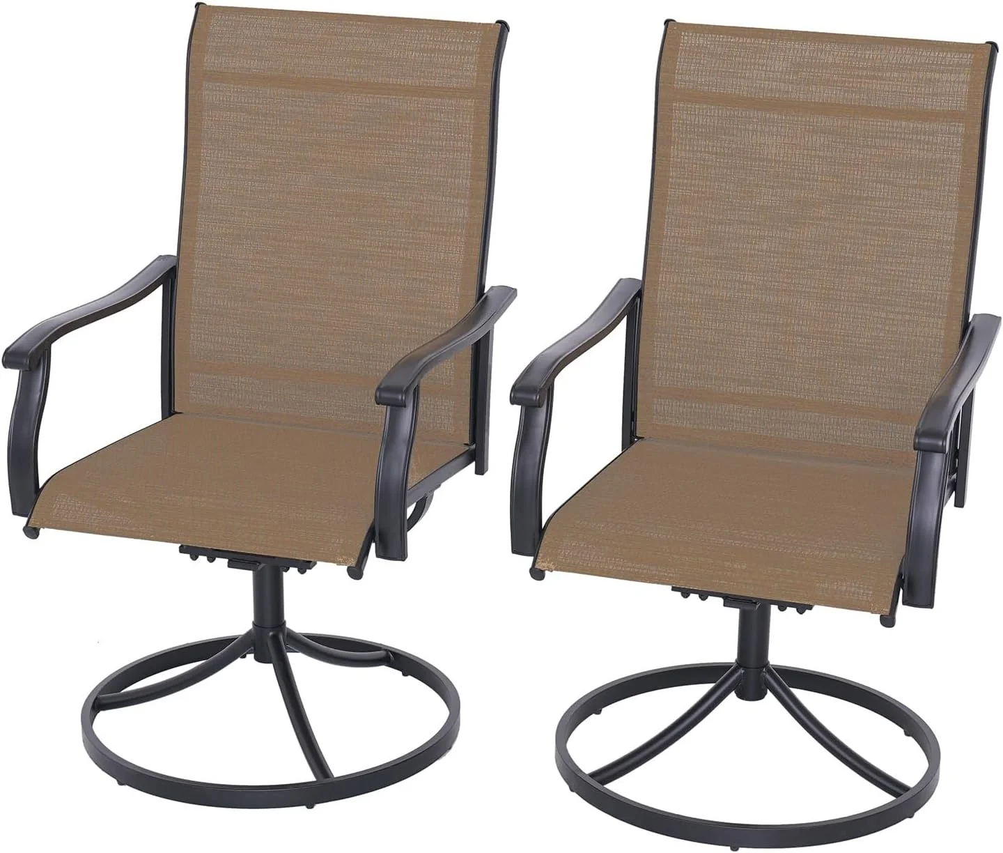 2 Piece Patio Outdoor Dining Chairs Swivel Chairs, All Weather Breathable Textile Garden Furniture Chairs Set for Backyard Deck Brown, Set of 2