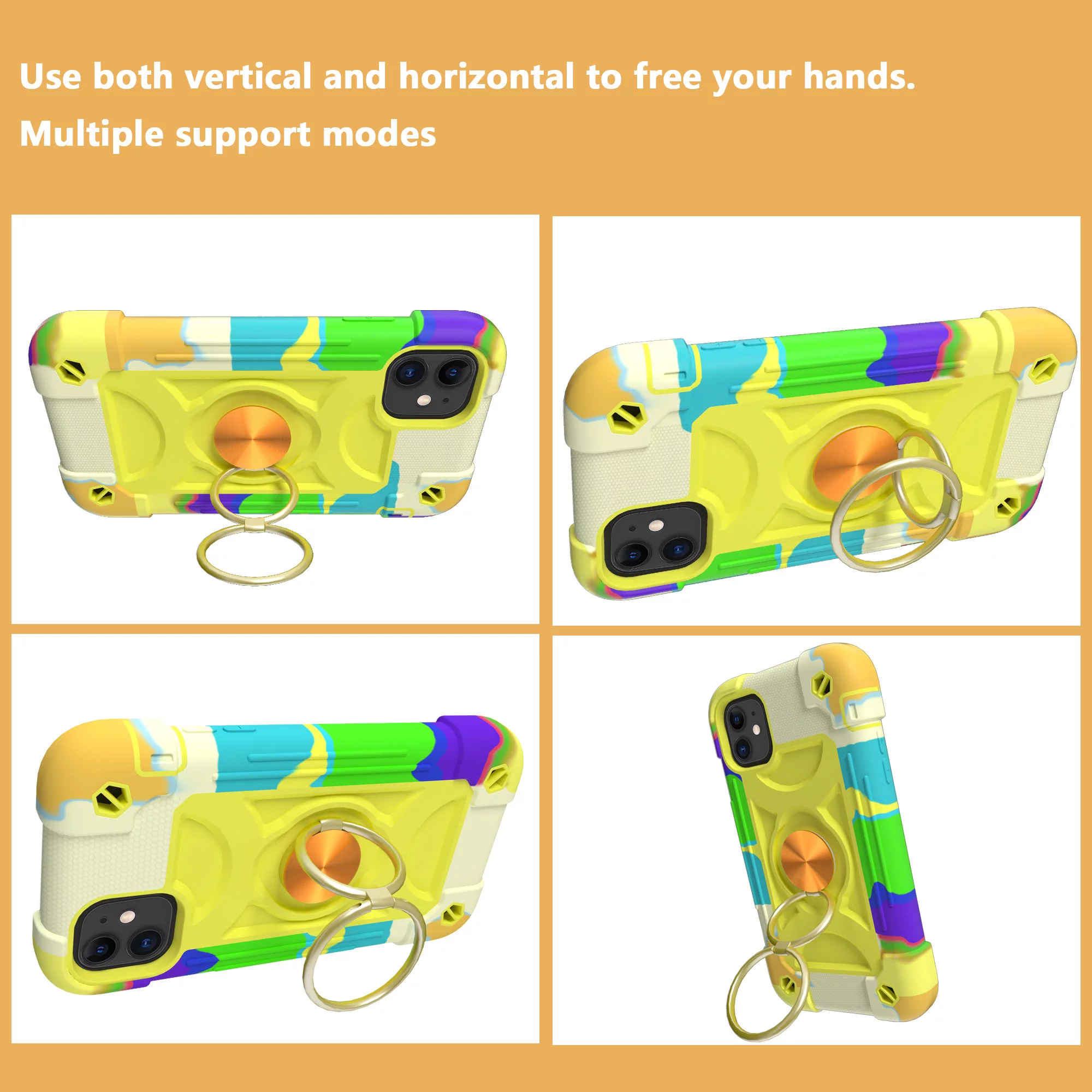 Allytech iPhone SE 2020 Case(2nd Gen), iPhone 8/iPhone 7 Case, [360?Rotatable Ring Holder] Magnetic Metal Kickstand Hard PC + Soft Silicone Hybrid Rugged Impact Resistant Cover, Rainbow Green