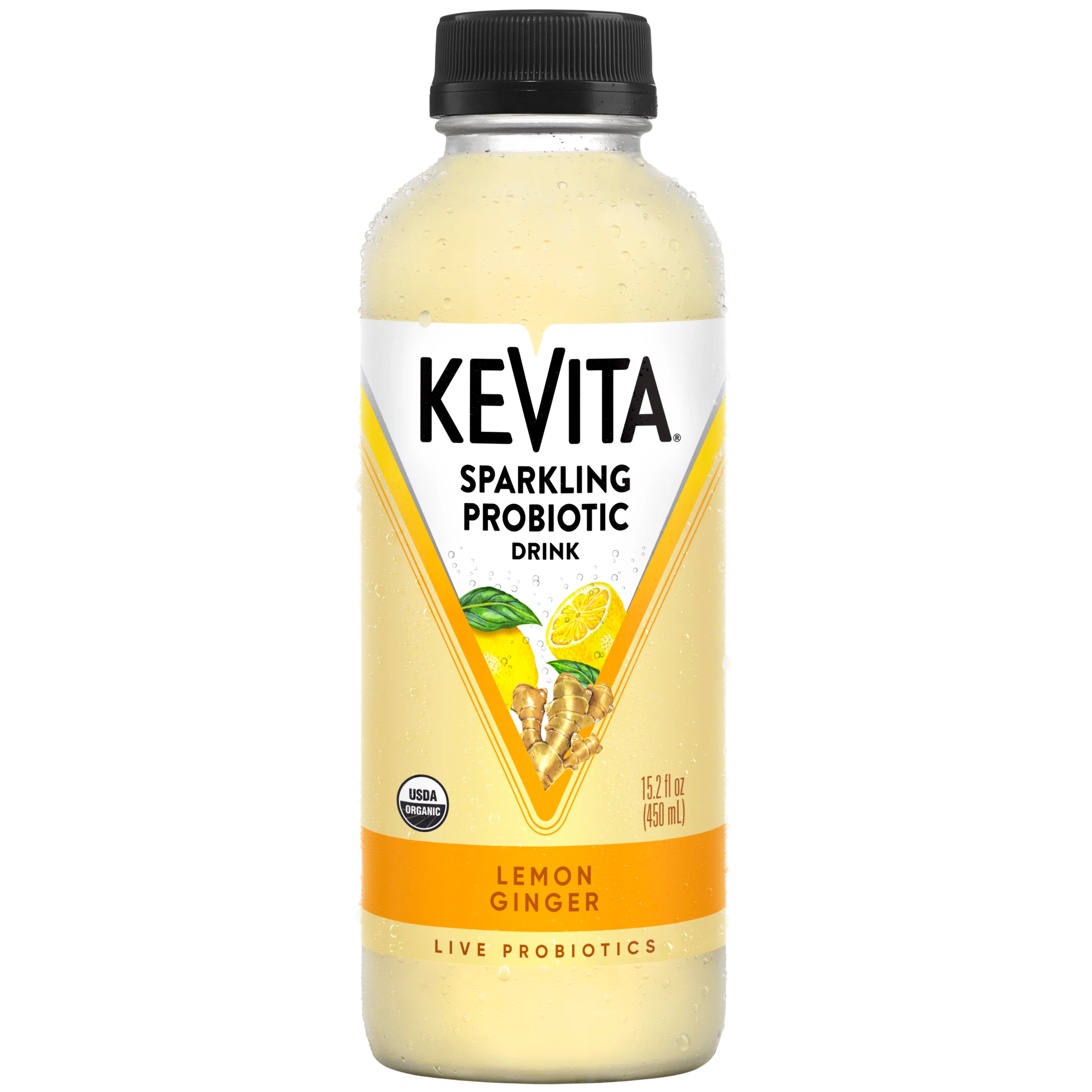 Kevita Organic Lemon Ginger Sparkling Probiotic Drink, 15.2 Fluid Ounce -- 6 per case.
