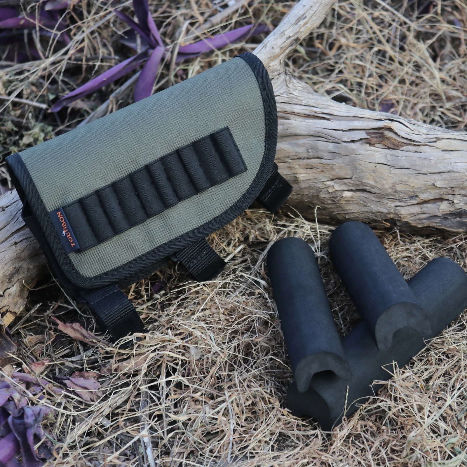 TOURBON Rifle Cheek Weld Riser Rest Comb Raiser with Ammo Holder Shooting Nylon Neoprene-Green/Black