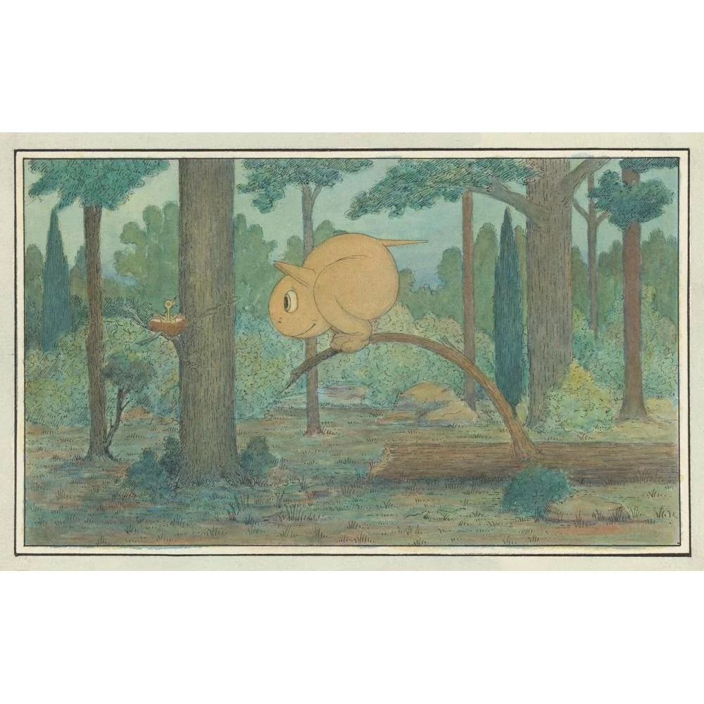 Herbert Crowley 14x11 Black Modern Framed Museum Art Print Titled - A ‘Wiggle Much’ Creature Looking at a Bird's Nest (circa 1910)