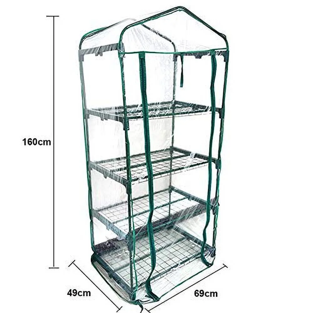 4 Tiers Greenhouse Cover Replacement Outdoor Portable Transparent PVC Greenhouse Cover Warmhouse Reinforced Replacement Cover with Zippered Cover (Without Iron Stand)