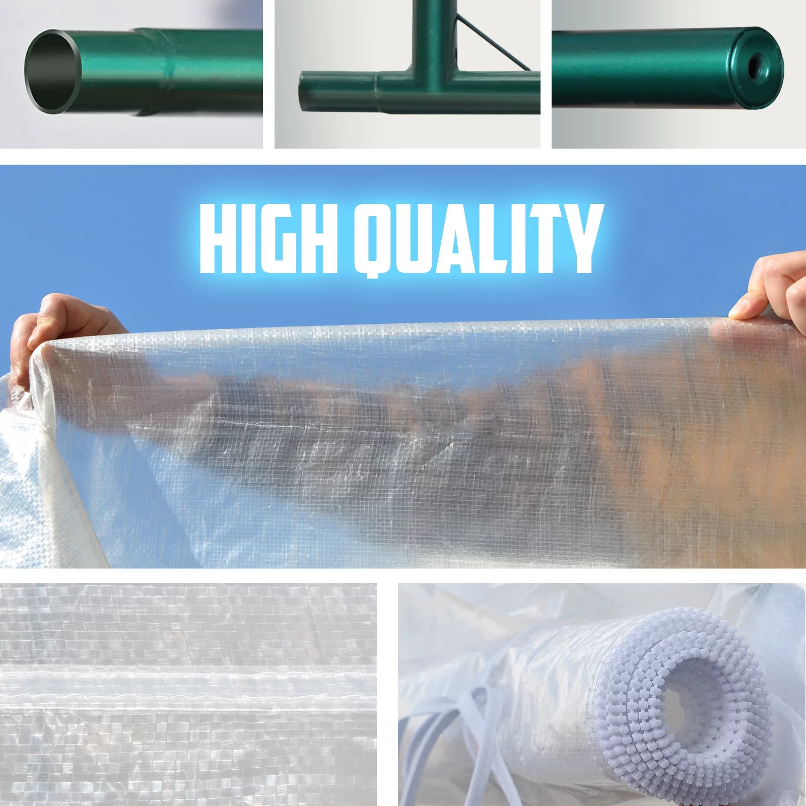 YardGrow Half Transparent Walk-in Plant Greenhouse Heavy Duty Garden Tunnel Tent with ABS Clamps