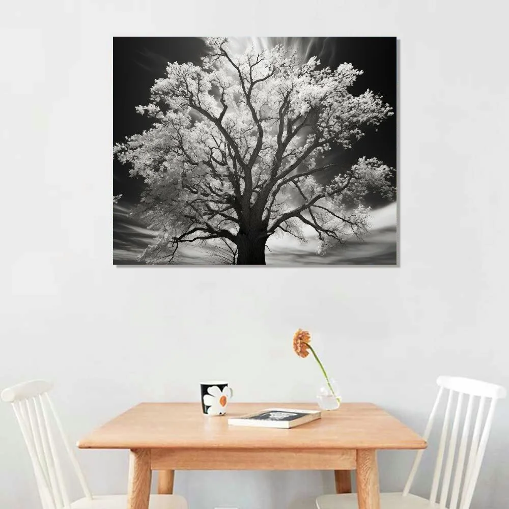 Gotuvs Angel Oak Tree Monochrome Charleston South Carolina Black White Nature Poster Canvas Pictures Print Wall Art for Living Room Bedroom Decor