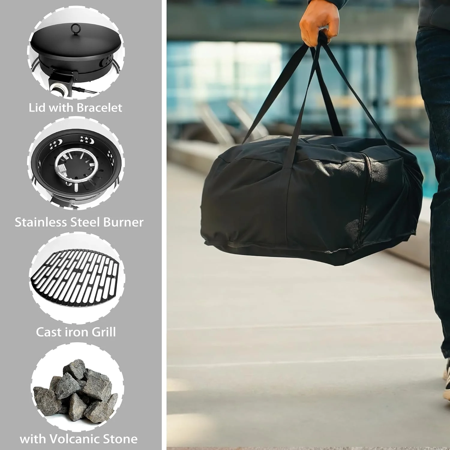 Portable Propane Gas Fire Pit, Firepits for Camping, Perfect for Travel, RV, 17-inch 58,000 BTU with Carrying Bag and Volcanic Stone