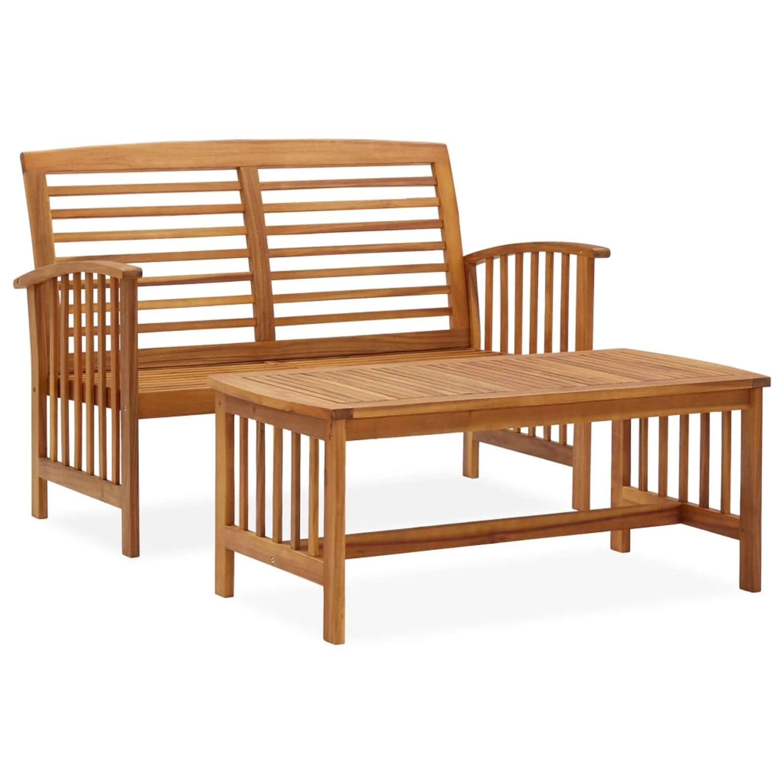 Anself 2 Piece Wooden Outdoor Conversation Set Garden Bench with Coffee Table Acacia Wood for Patio, Backyard, Balcony Terrace Furniture