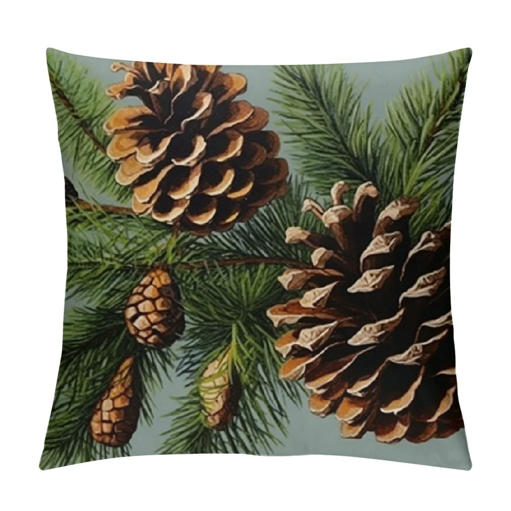 HOMICOZI Decorative Lumbar Pillow Cover Green Christmas Brown Pine Cone On White Holiday Xmas Nature Branch Spruce Fir Natural Celebration Throw Rectangle Cushion Case for Couch Bed Car
