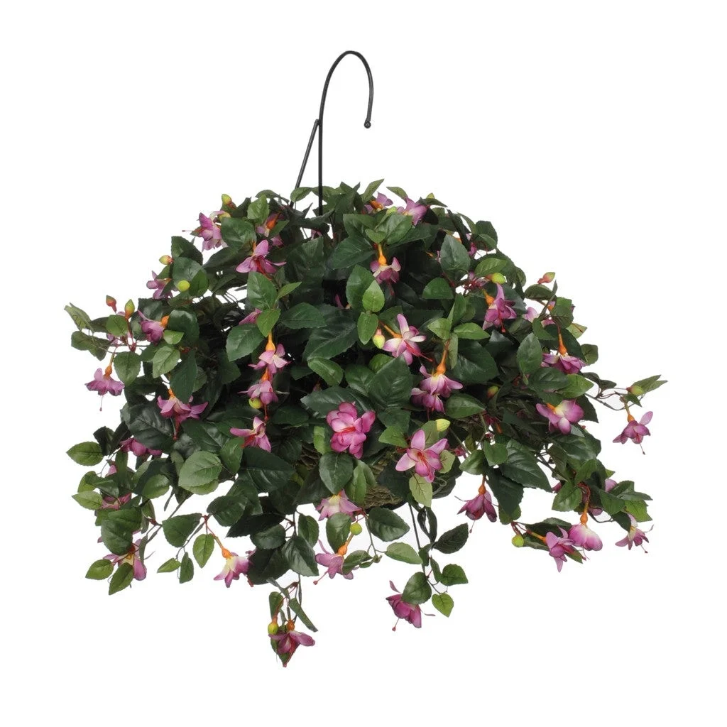 Faux Pink Fuchsia Flower Hanging Basket White Water Hyacinth
