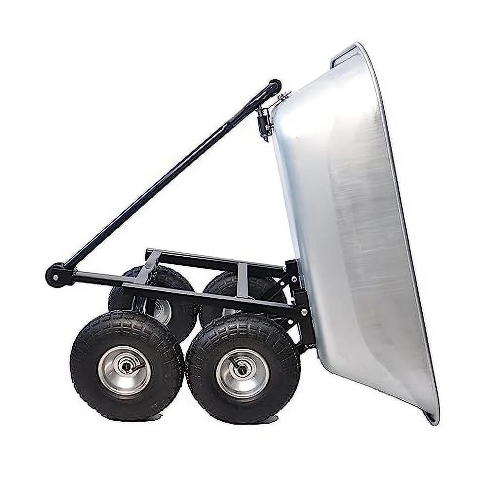 Garden Carts Four Wheels Pneumatic Tires Wheelbarrows Garden Dump Cart Folding Dolly with Steel Frame Patio Lawn Beach Gardening Care Yard Carts