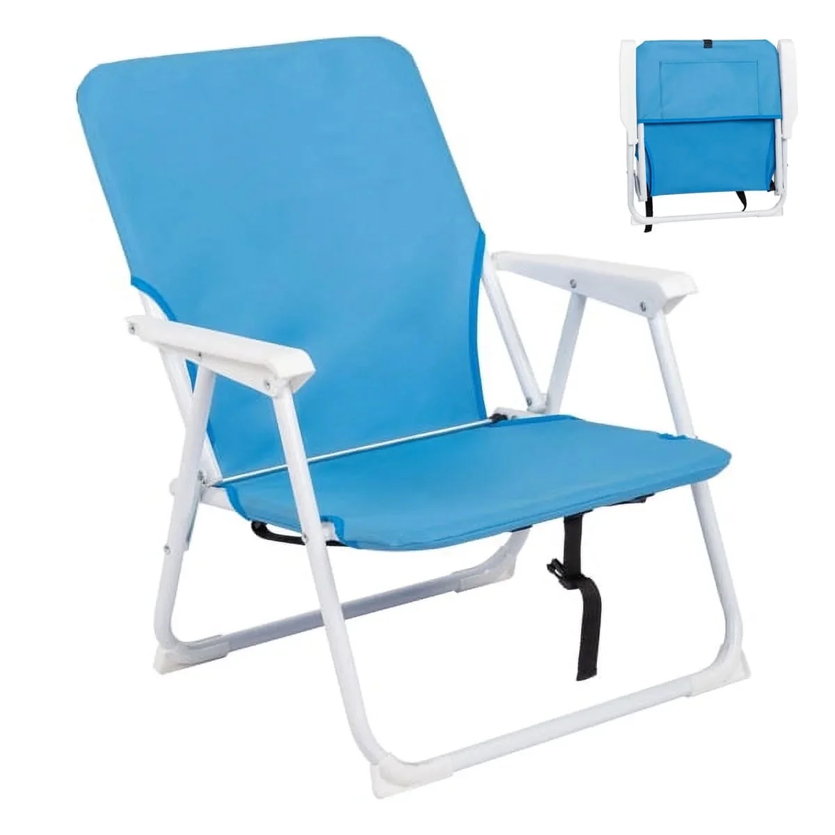 56*60*63cm Load-Bearing 100kg Blue Oxford Cloth White Iron Frame Beach Chair