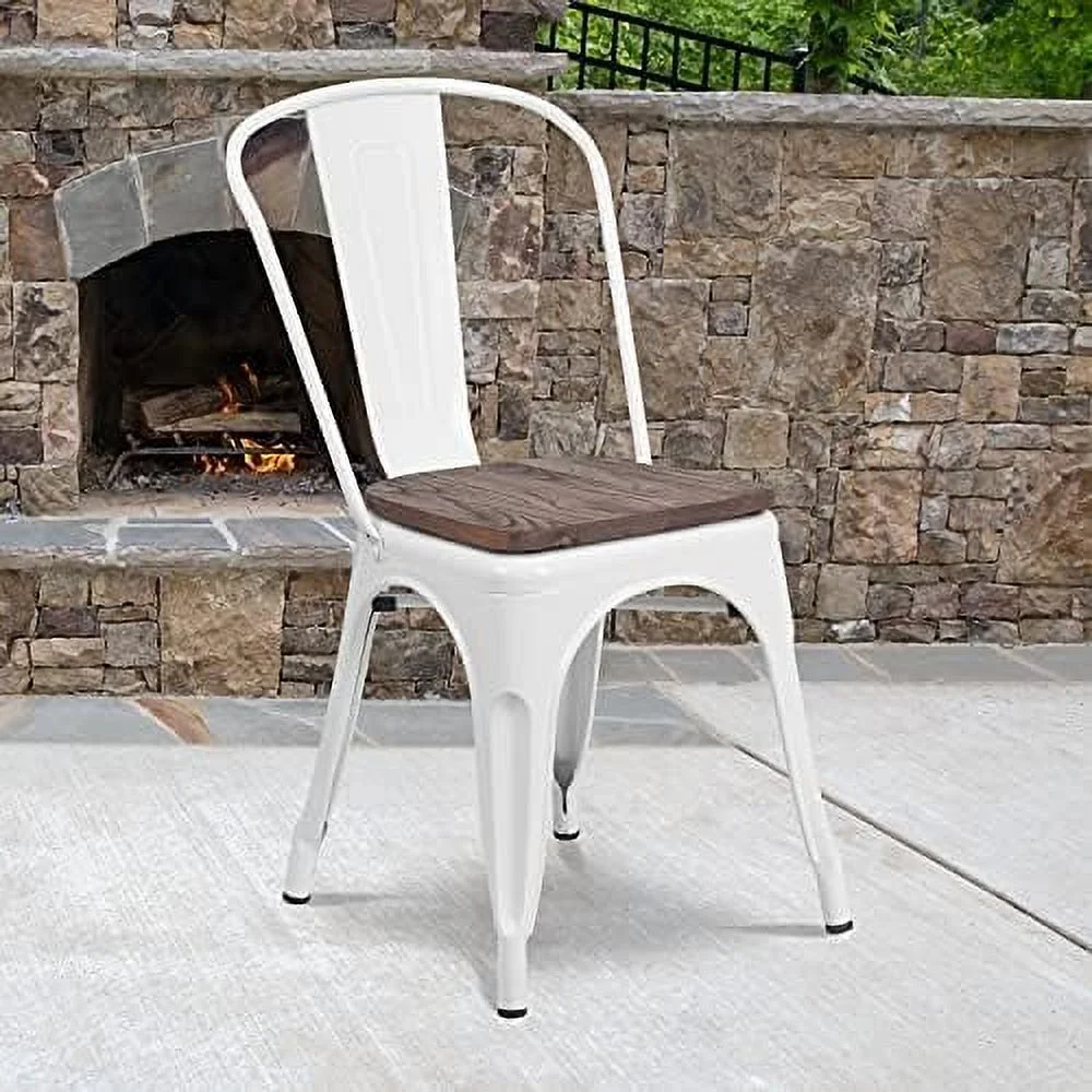 CHYTGBV White Metal Stackable Chair with Wood Seat
