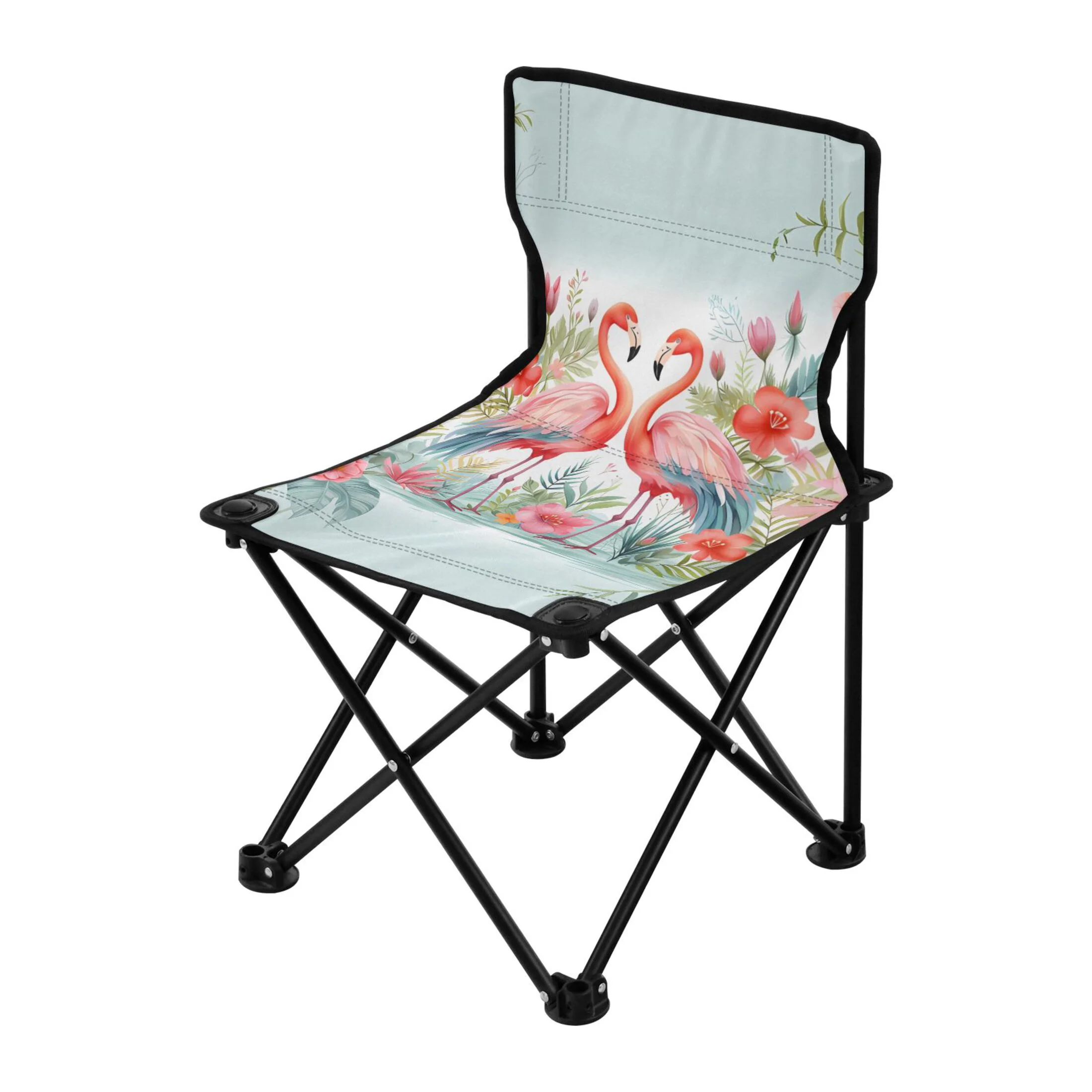 Flamingo and Flowers Portable Camping Chair Outdoor Folding Beach Chair Fishing Chair Lawn Chair with Carry Bag Support to 220LBS