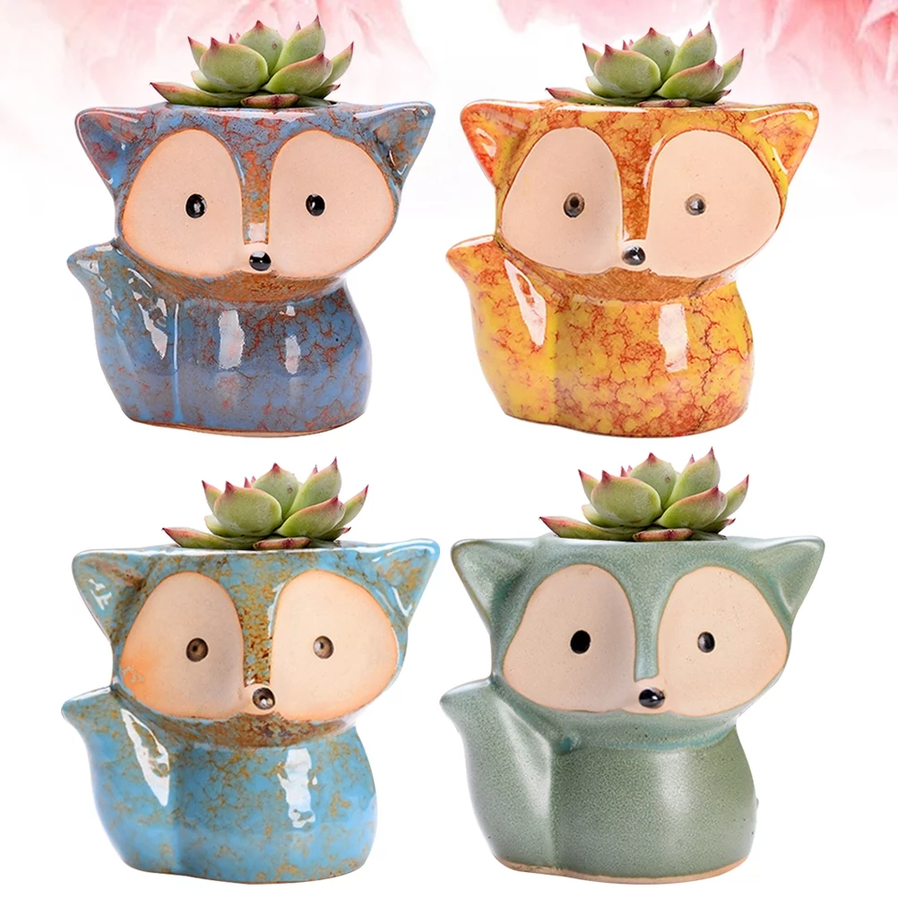 Guichaokj 4PCS Style Ceramic Flower Pot Mini Succulent Plant Flower Pot Straight Round Potting Pot Household Flower Container without Plant (Blue, Green, Yellow and Purple)