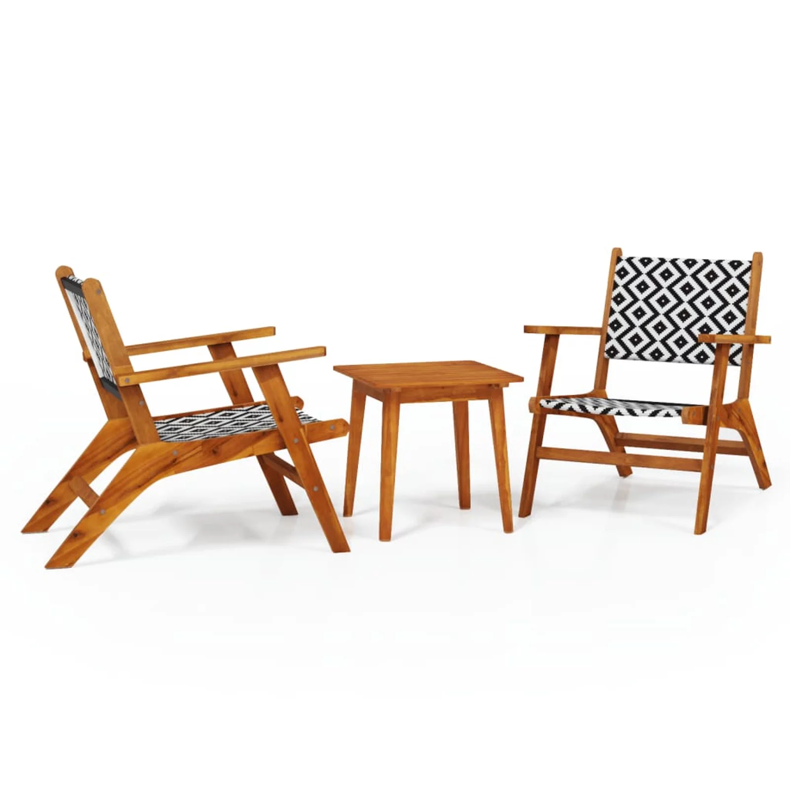 Anself 3 Piece Patio Dining Set Acacia Wood Table and 2 Chairs Covered with Poly Rattan Wooden  Dining Set for Garden, Lawn, Courtyard