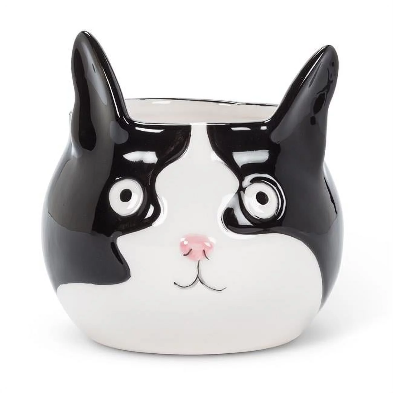 Abbott Collection  4.2 in. Cat Head Planter, Black & White - Large