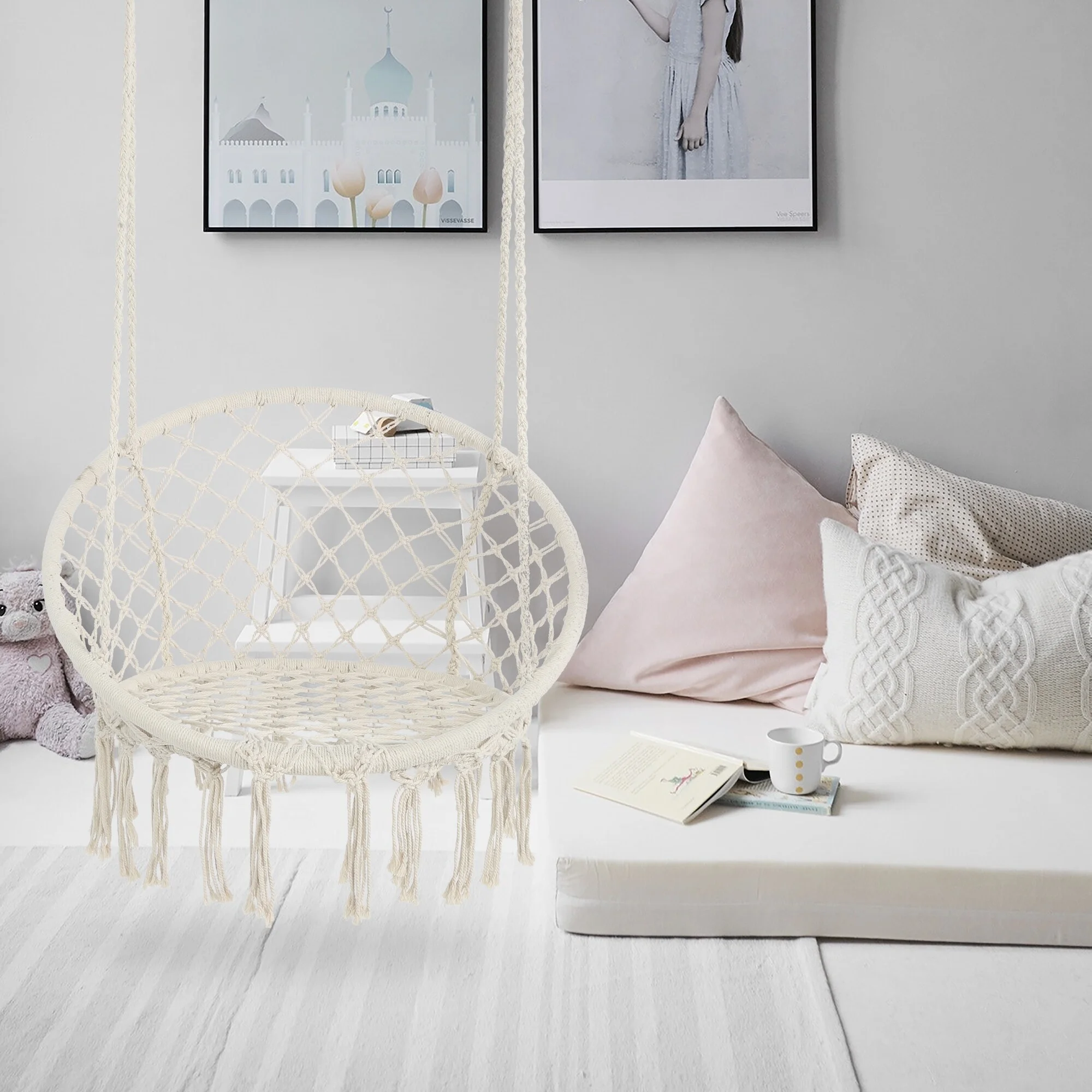 Tatahance 330 lbs Suspended Cotton Rope Hammock Swing Chair Grey