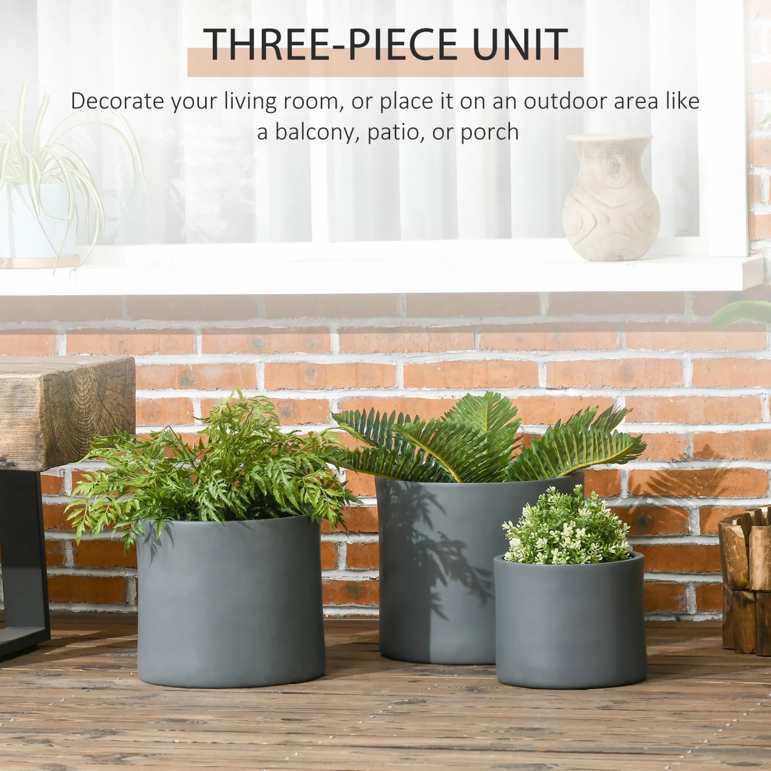 SJIOUN Set of 3 Outdoor Planter Set  13/11.5/9in  MgO Flower Pots with Drainage Holes  Outdoor Ready & Stackable Plant Pot for Indoor  Entryway  Patio  Yard  Garden