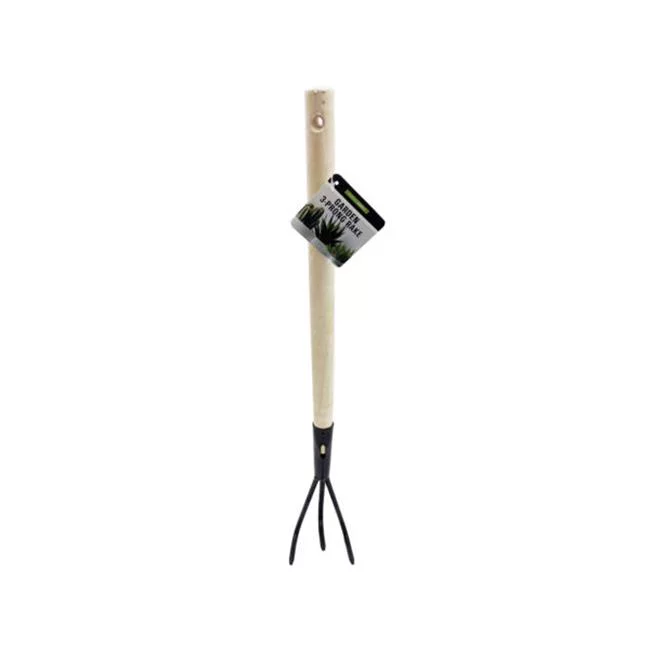 Kole Imports GH927-4 18.5 in. 3-Prong Garde Rake with Wooden Handle - Pack of 4