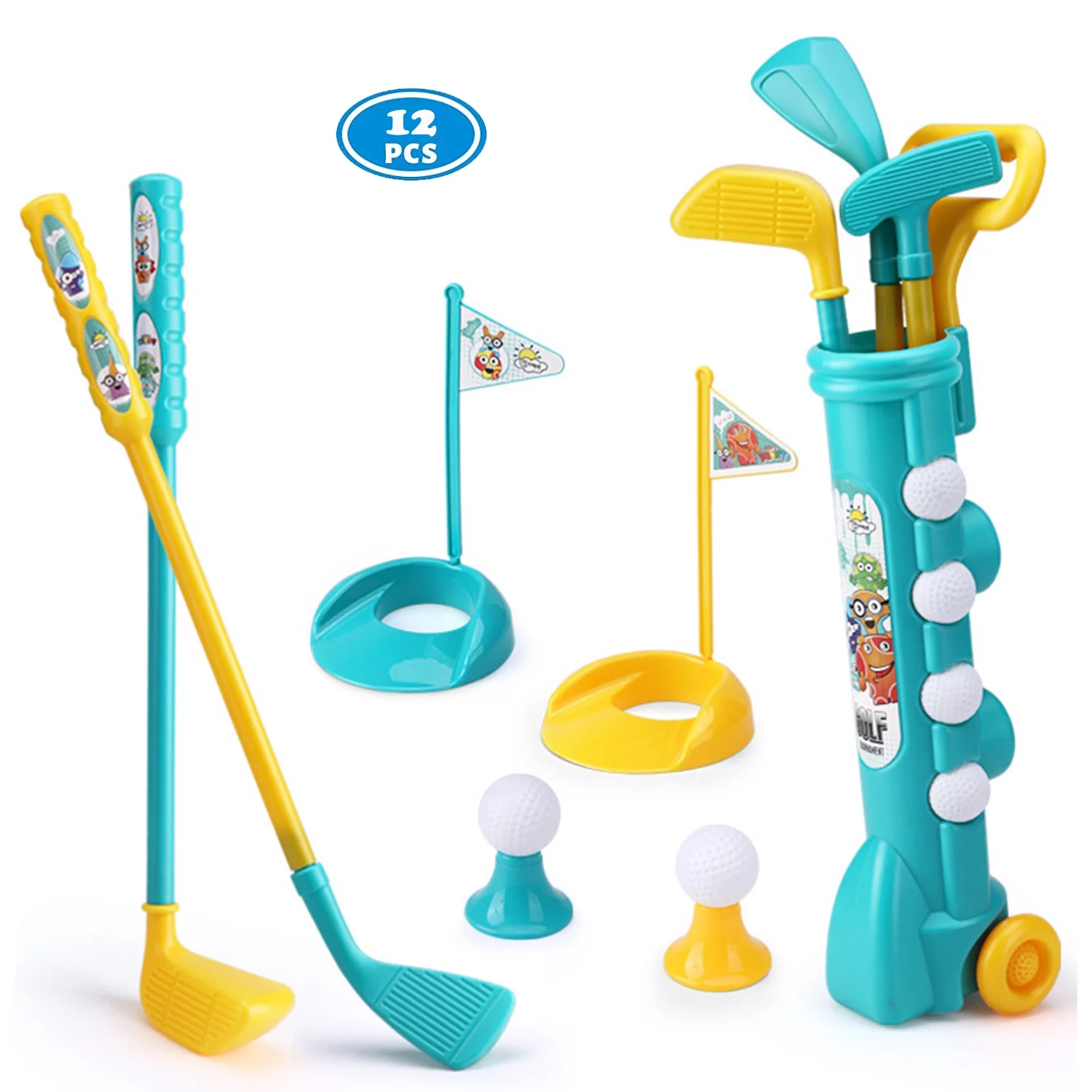 TABGIME Toddler Toy Golf Set, Exercise Toy W/3 Clubs, Cart and More Play-Set for 3-6 Kids Girls Boys