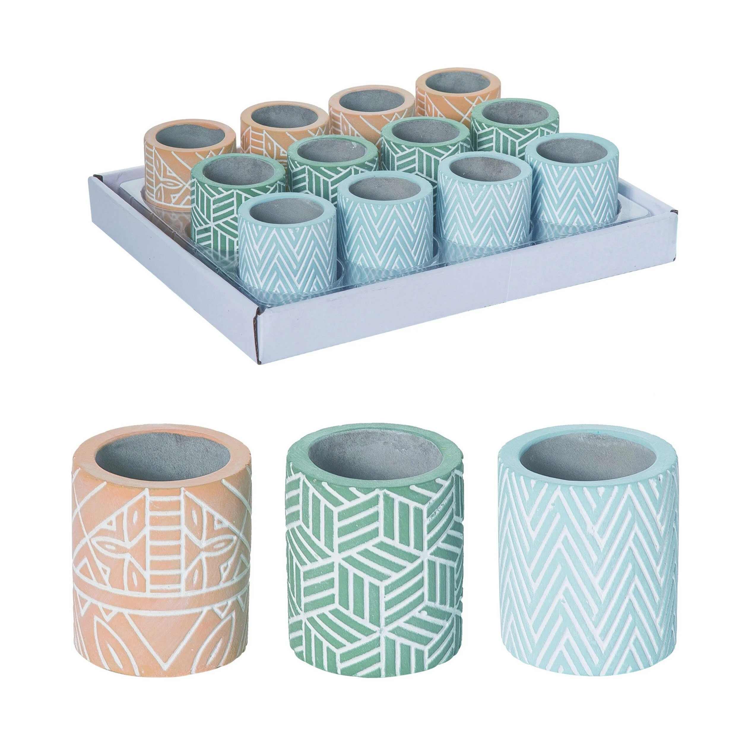 Transpac  Cement 11 in. Multicolor Spring Patterned Planter with Drainage Hole Set of 12 In Display