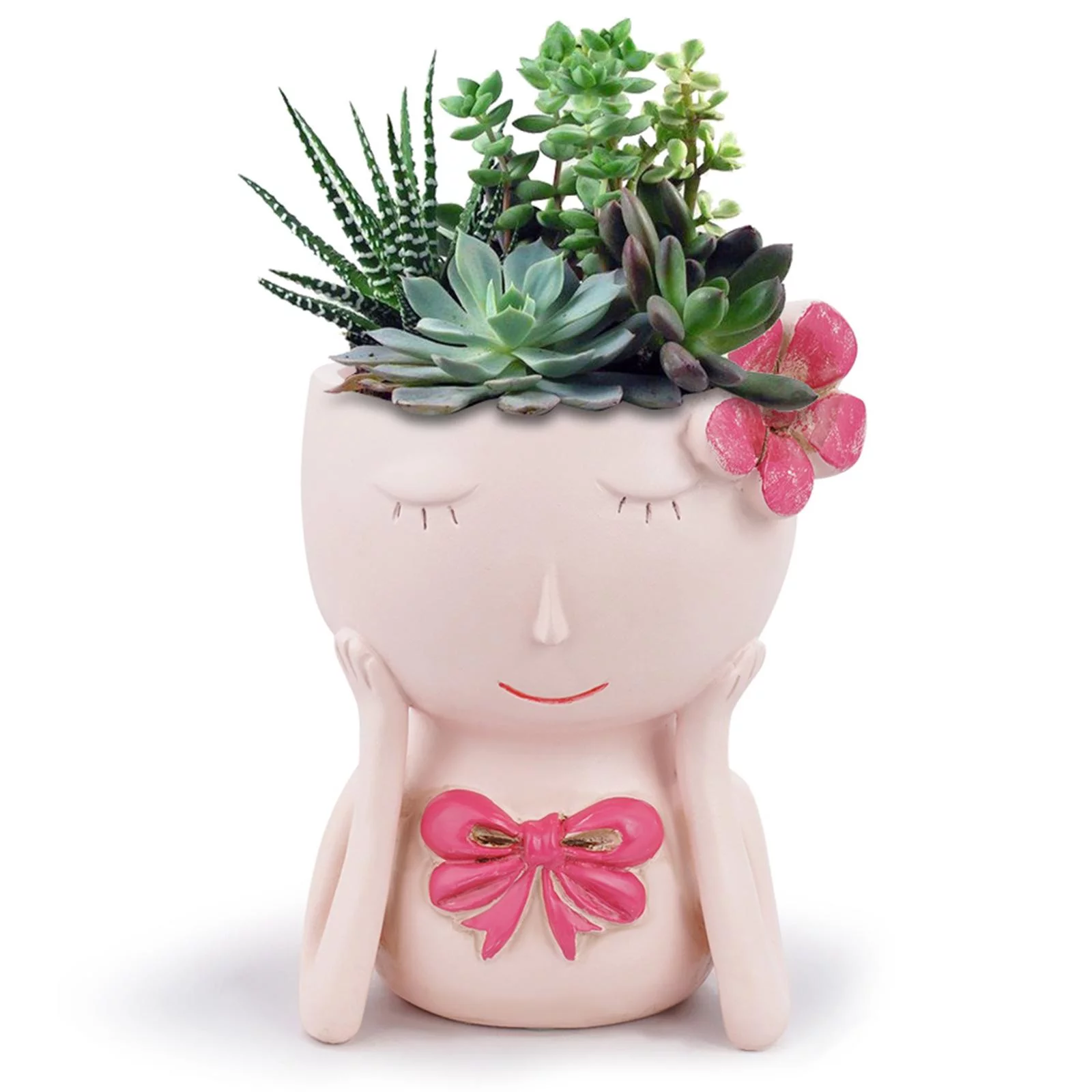 Cute Mermaid Flowerpot Resin Succulent Planter Desk Ornament.Cute Head Flower Planter Flowerpot Succulent Plant Pot Creative home and garden Decor Red