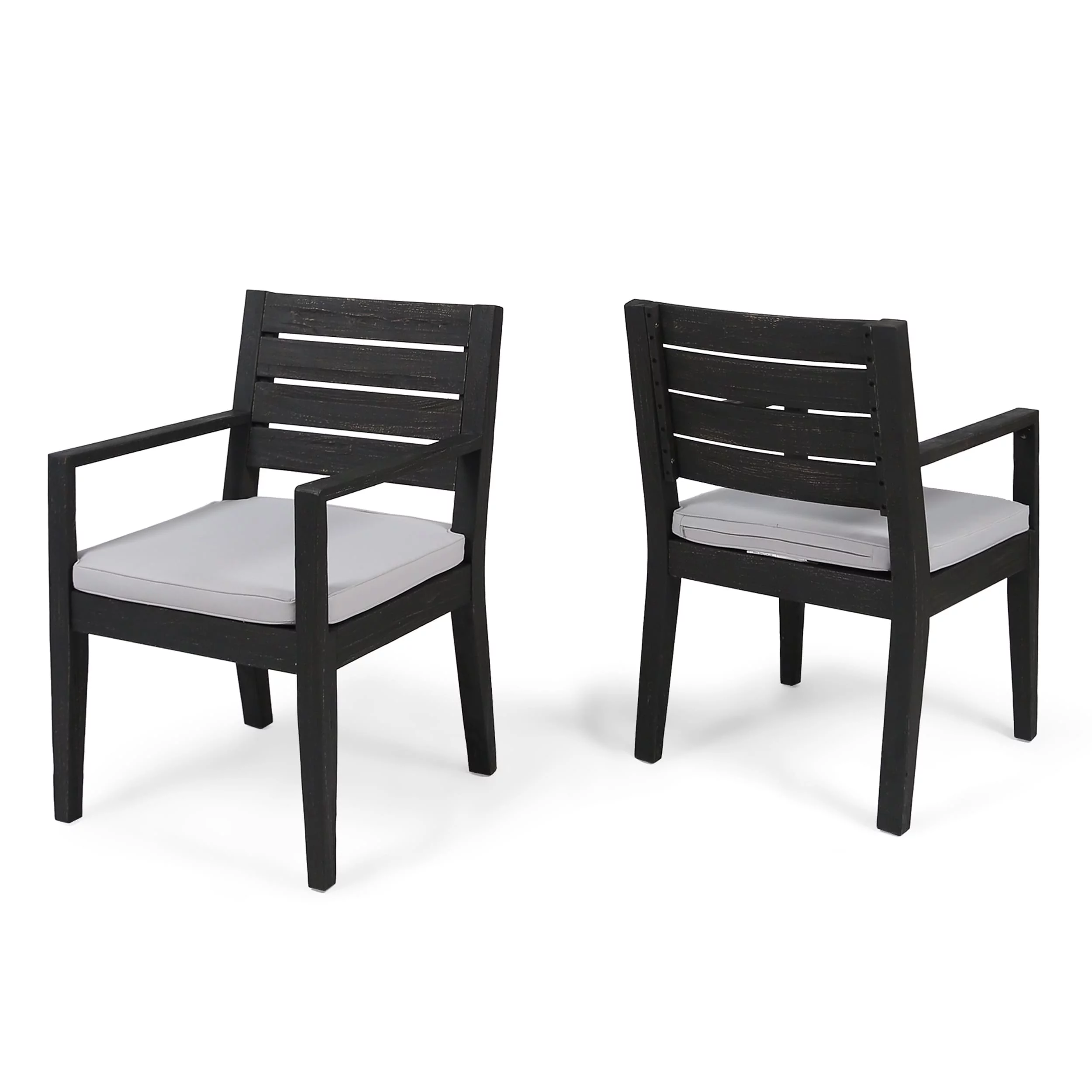 Christopher Knight Home Nestor Outdoor Acacia Wood Dining Chairs by  sandblast dark grey + light gray cushion