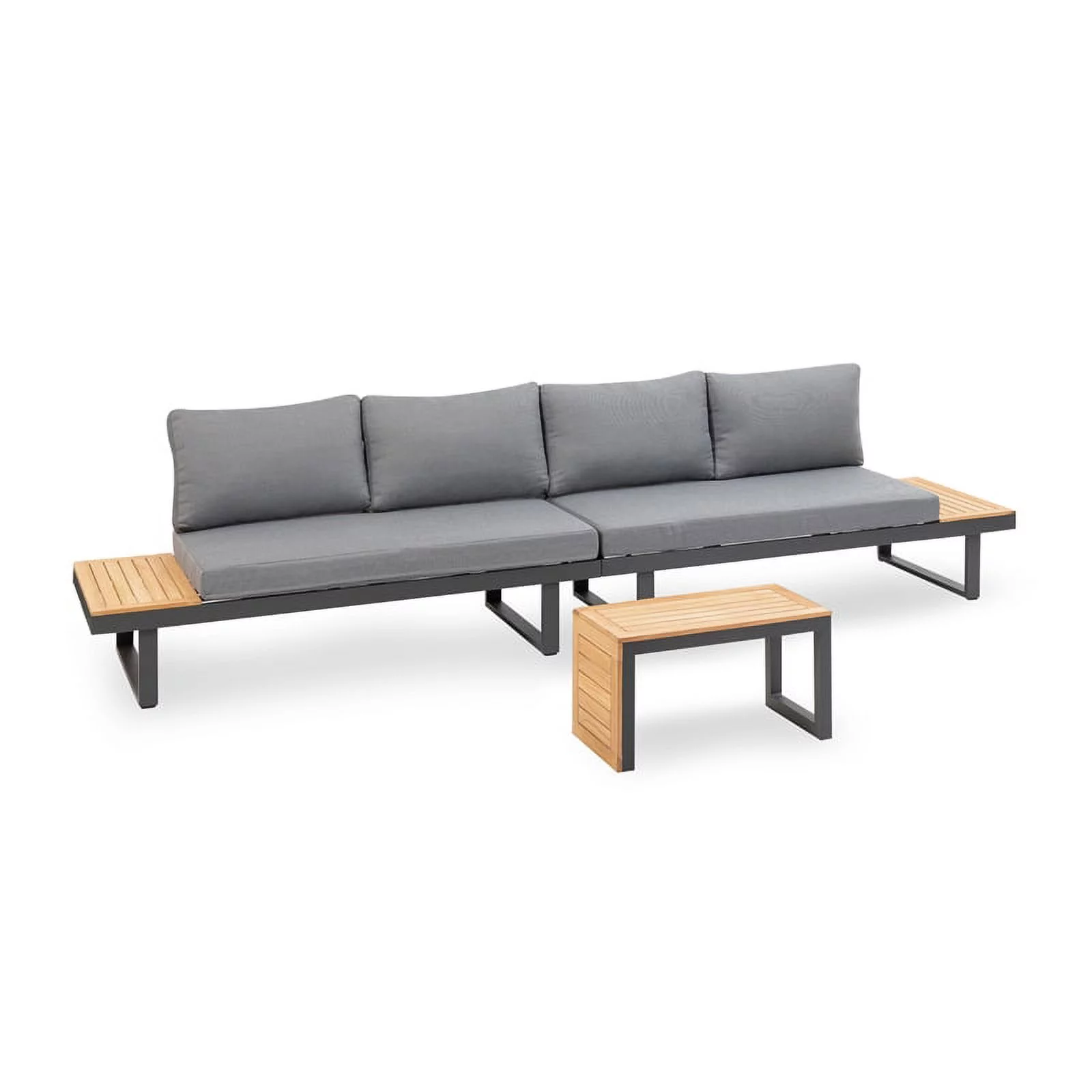 Kingfisher Lane Modular Teak Solid Wood Sectional Sofa in Natural/Gunmetal