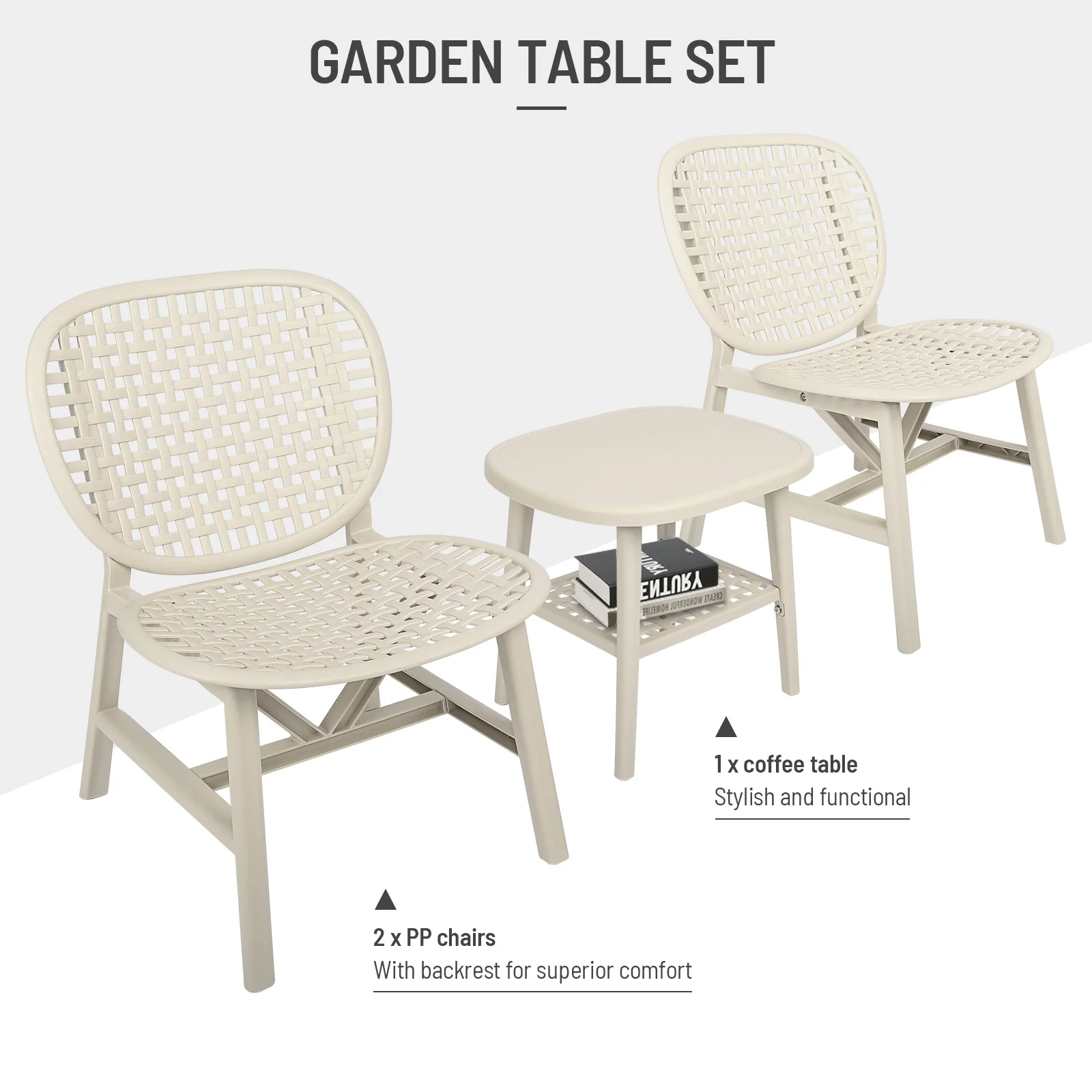 Toccara  3 Pc Retro Patio Table Chair Set - White