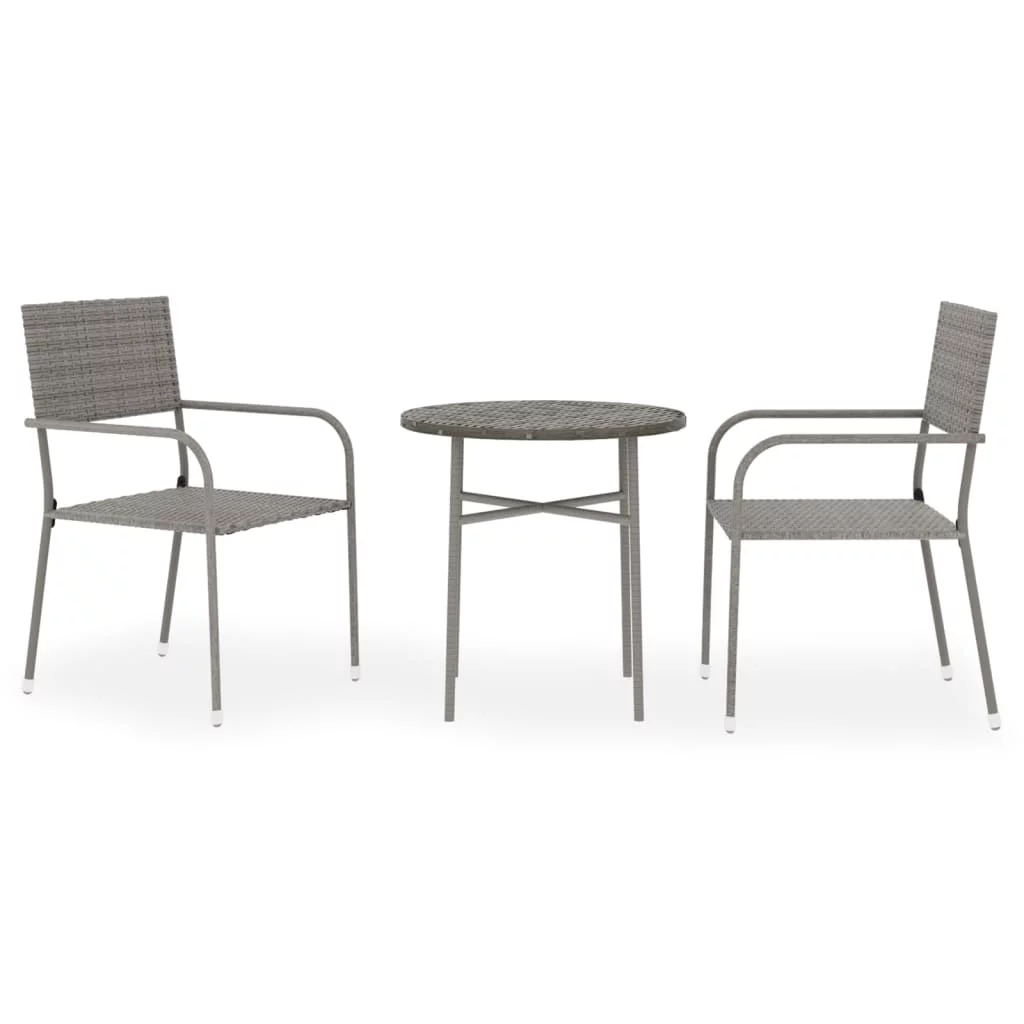 Irfora 3 Piece Patio Dining Set Poly Rattan Gray