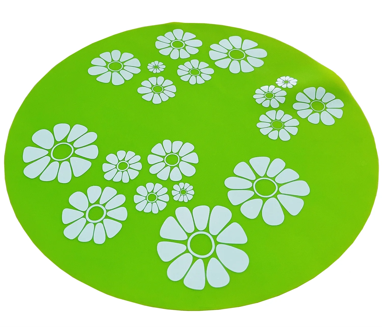 Silicone Pad for Pet Water Fountains, 13.4 inch Large Size Silicone Dog Cat Bowl Mat Waterproof Non-Slip Non-Stick Lovely Flowers Pattern Pad Safe for Dogs Cats Birds (Green)