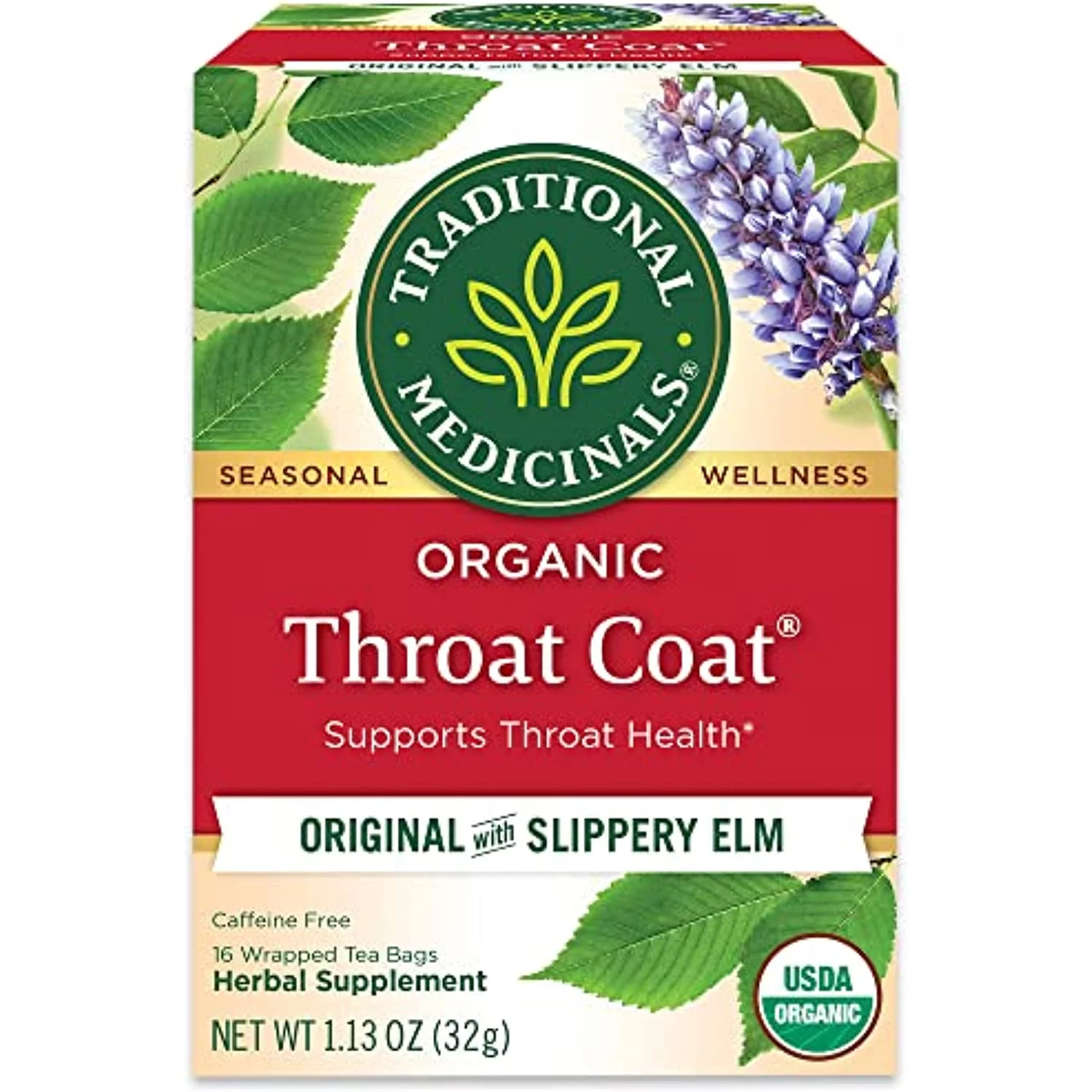Traditional Medicinals Organic Throat Coat Herbal Tea, Supports Throat Health, (Pack Of 3) - 48 Tea Bags Total