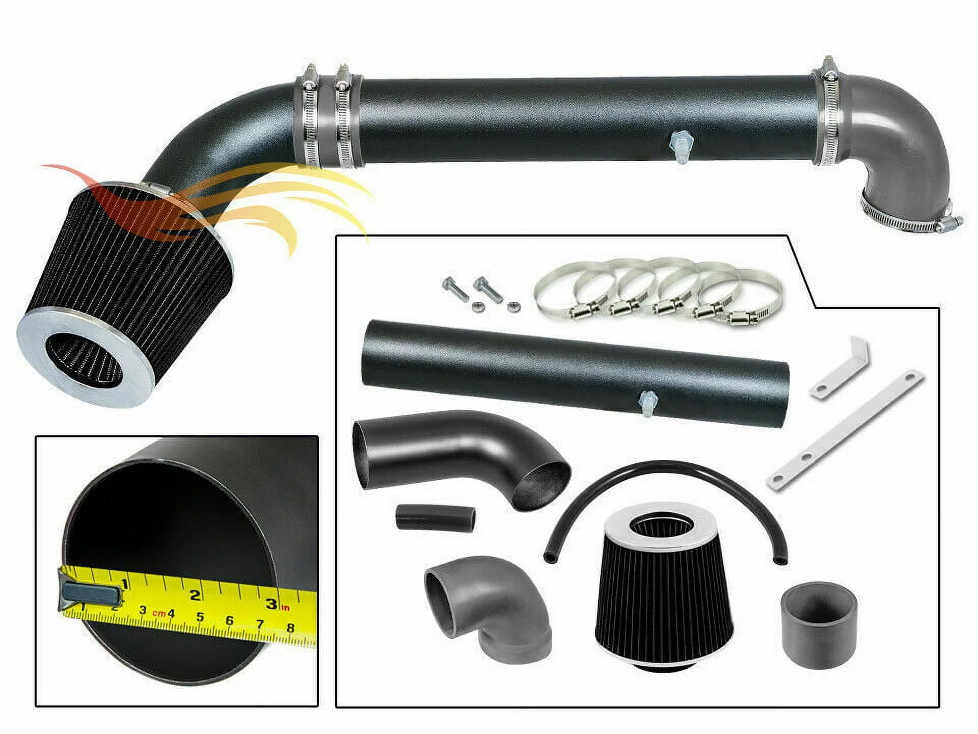 RW SERIES - MATTE BLACK PIPE GRAY - SHORT RAM INTAKE Compatible For 97-06 JEEP Wrangler 2.5L L4 / 4.0L V6