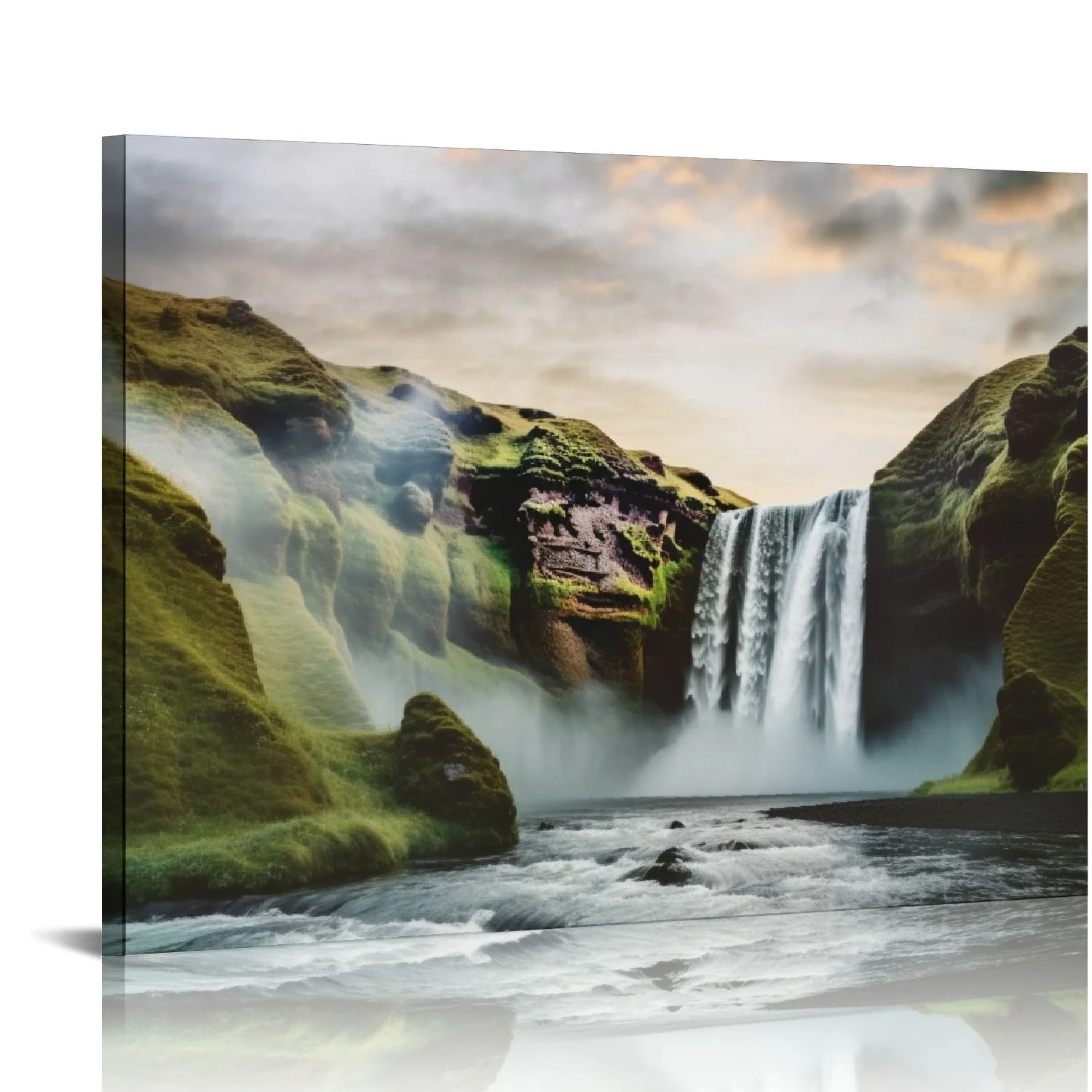 YIKUMA  – Canvas Print 20x16 inch – Canvas Art Print Wall Art – Print on Canvas – Wall Decor Picture Stretched on Wooden Frame – Iceland Skogafoss Waterfalls Collection 16x12in