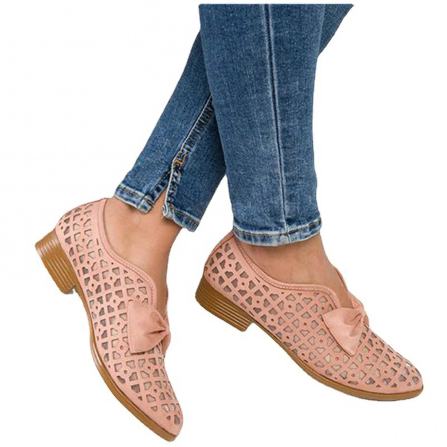 LoyisViDion Women'S Summer Shoes New Personality Casual Hollow Bow Hole Single Shoes Pink 10(42)