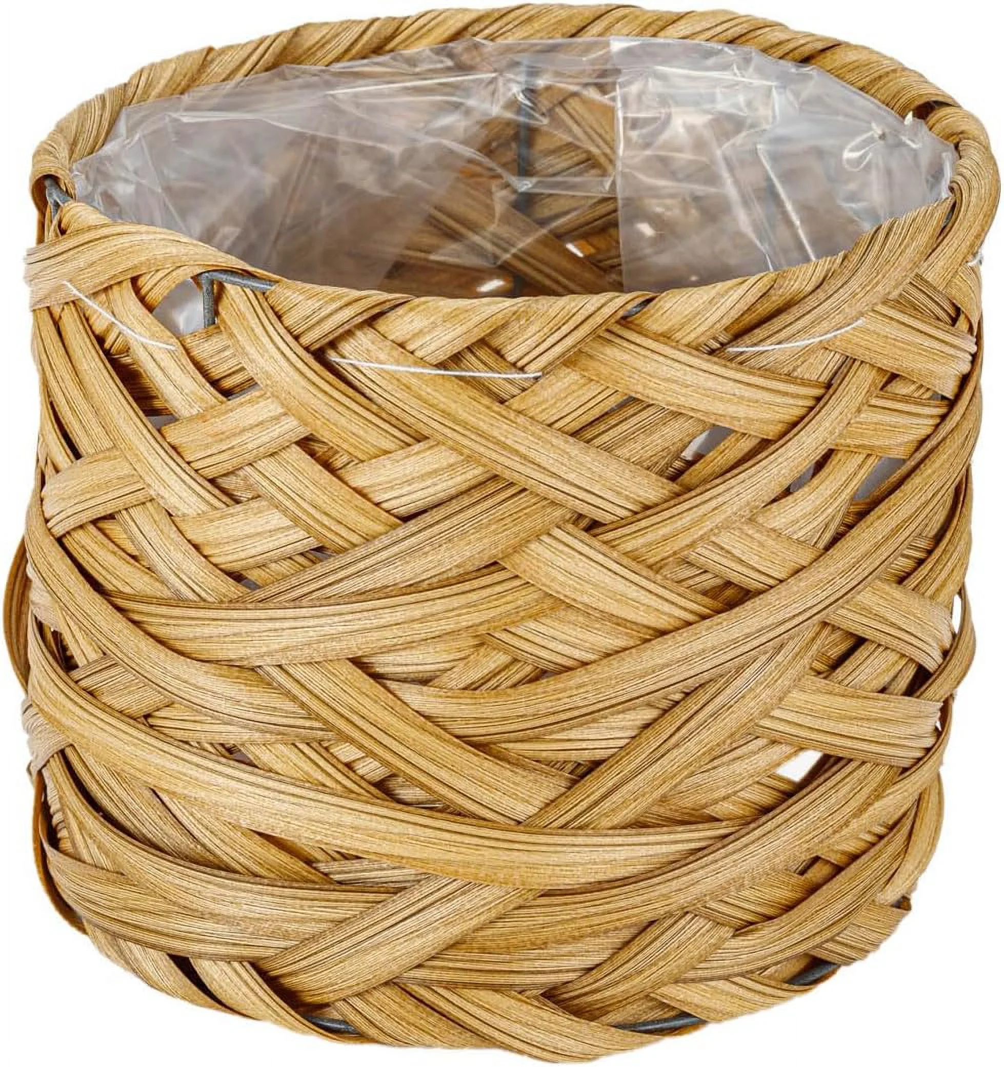 Set of 2 Natural Woven Planter Baskets with Plastic Lining and Wooden Legs (Small & Large)