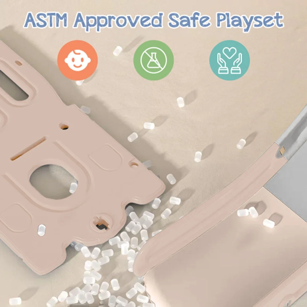 Slide and Swing Set 5 in 1, Playground Climber Slide Playset with Basketball Hoop Freestanding Combination - Pink