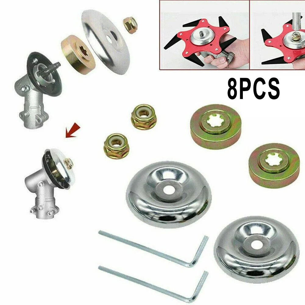 8Pcs/Set Strimmer Brush Cutter Gearbox Blade Nut Metal Replacement Fixing Kit