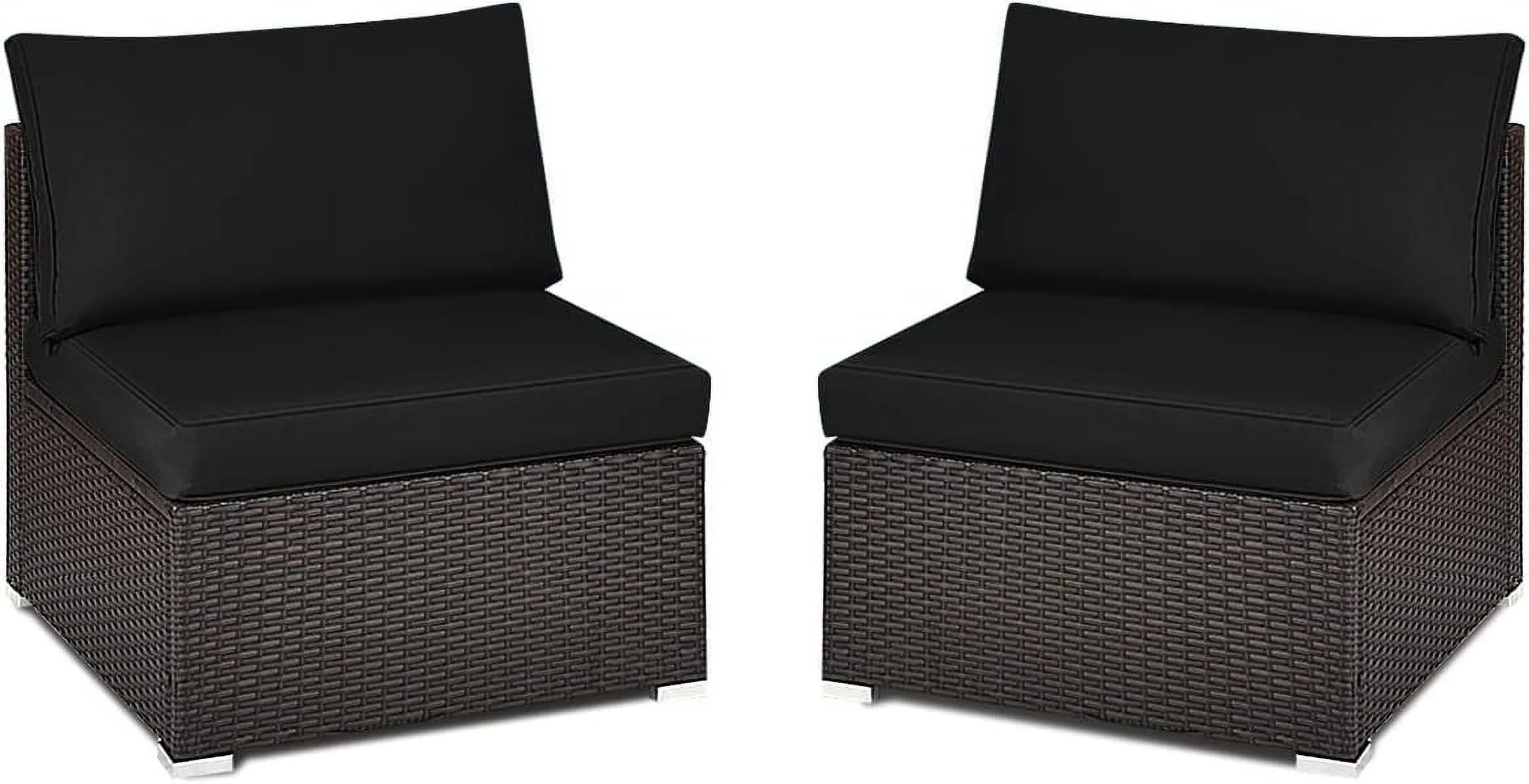 Wicker Armless Sofa - PE Rattan Sectional Sofa Set W/Removable Cushions, All-Weather Sofa Chair Set For Porch, Balcony, Garden, Poolside, Outdoor Patio Sofa (Black)