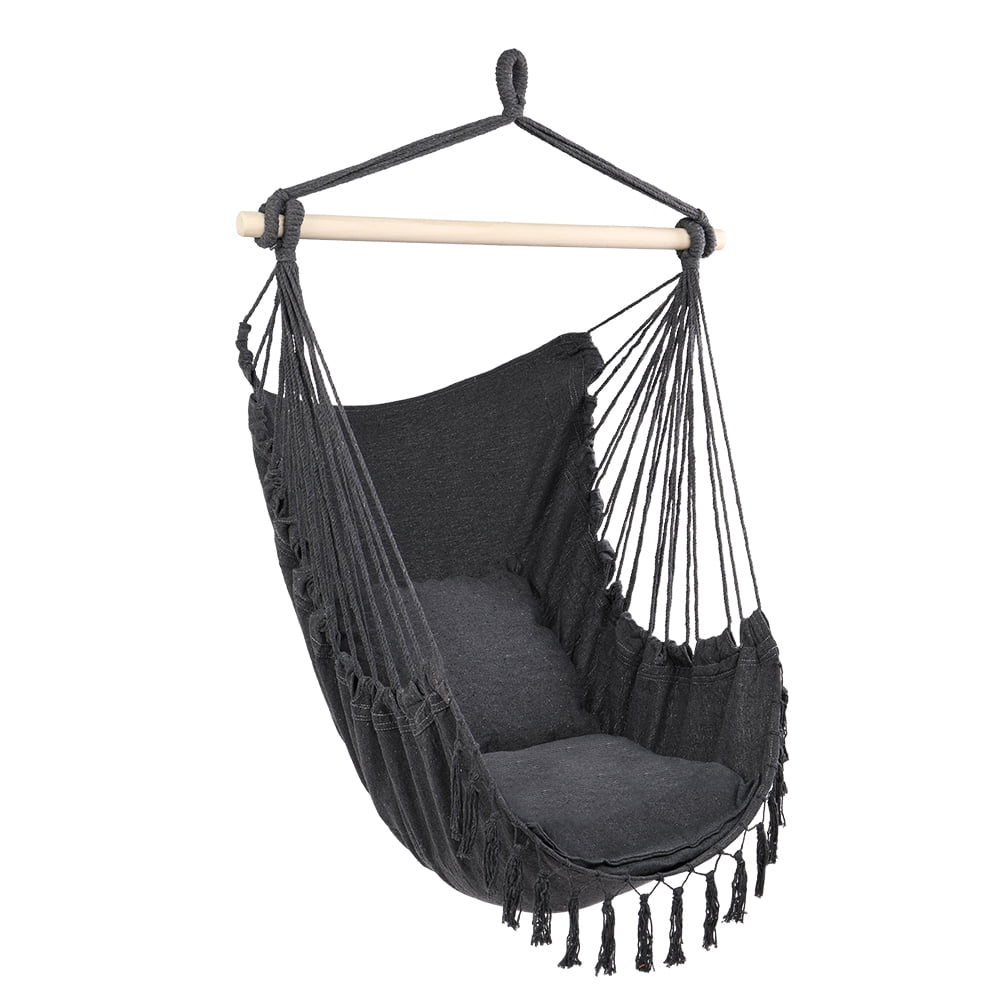 Knocbel Tassel Hanging Air Chair Hammock With Two Pillows For Outdoor Use Backyard Camping Hiking, Lightweight To Carry And Convenient To Store, 198lb Load Capacity, 39.37