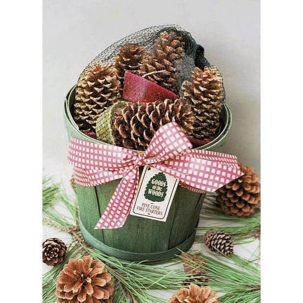 Chimney  Cone Starter Harvest Basket. 12 Pine Cone Fire Starters In A Green  Wooden Planter