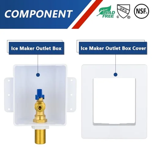 Ice Maker Outlet Box,1/2 Inch Sweat (MIP) Inlet and 1/4 Inch OD Compression Outlet Connection, Icemaker Box with Installed 1/4-Turn Ball Valve