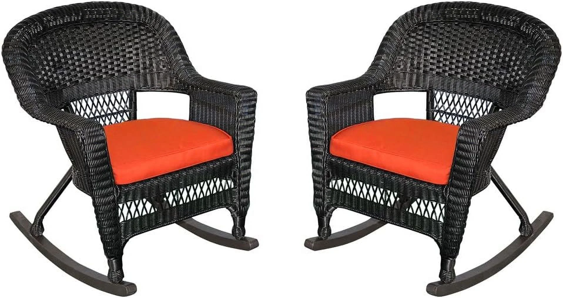 Rocker Wicker Chair With Red Cushion, Set Of 2, Black