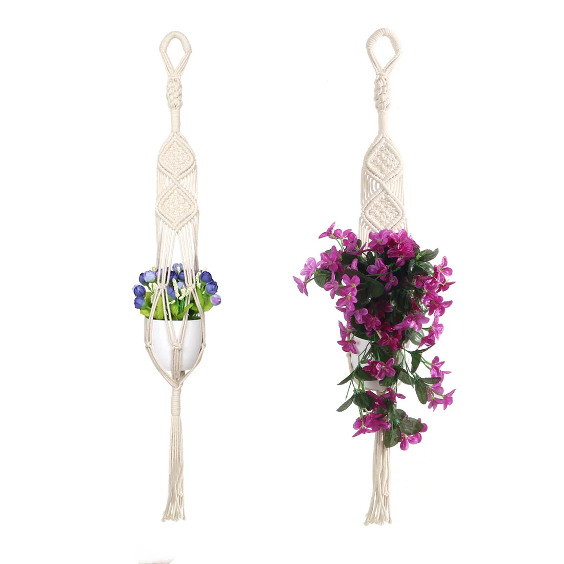 Macrame Wall-mounted Plant Hanger Hanging Rope Basket 29.5 Inch Length 2 Pcs
