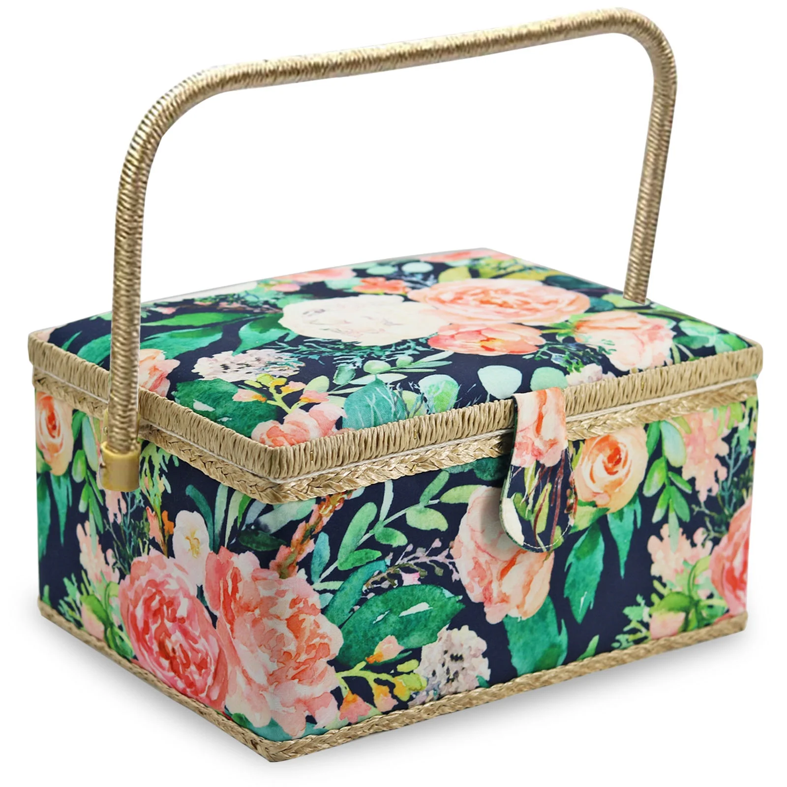 Sewing Kit Basket, Large Sewing box with Accessories in Pink Rose Pattern - 12.2