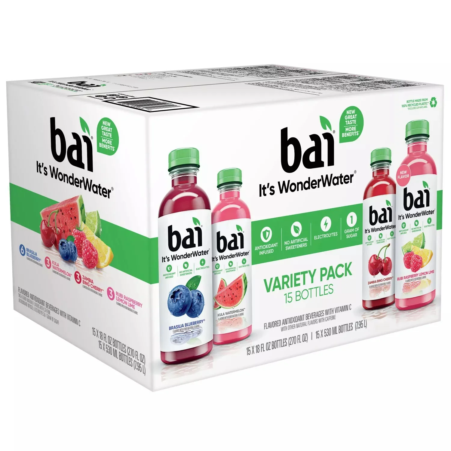 Bai WonderWater Variety Pack, 18 Fluid Ounce (Pack of 15)