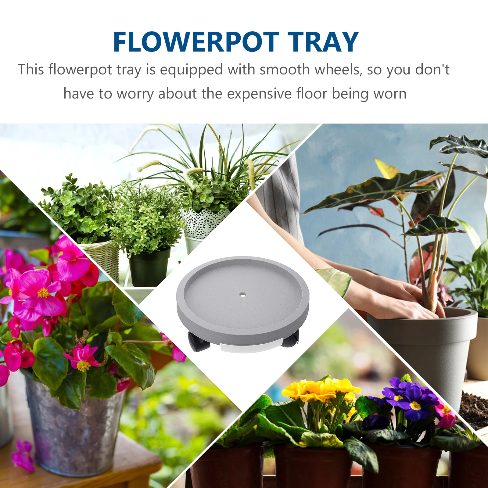 Guichaokj 1PC Plastic Universal Wheel Bonsai Tray Movable Plant Pot Tray with Brake Wheel