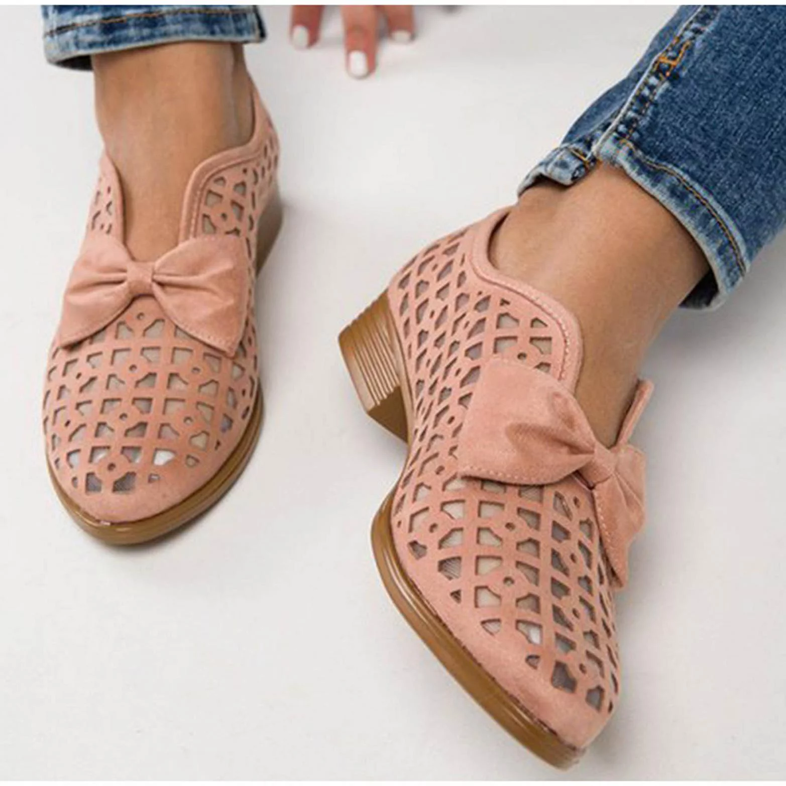 LoyisViDion Women'S Summer Shoes New Personality Casual Hollow Bow Hole Single Shoes Pink 10(42)